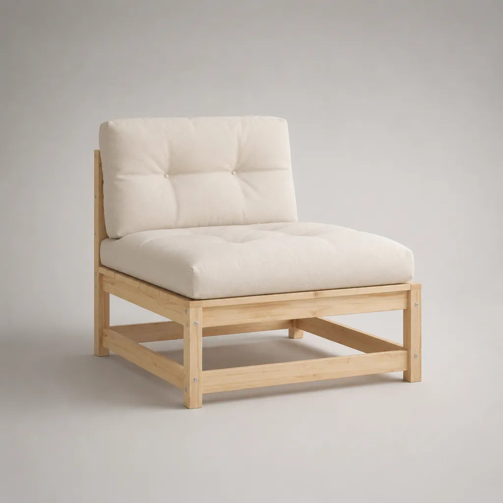 Gartensessel, 1-Sitzer aus massivem Kiefernholz mit Polyesterkissen, Natur und Cremeweiß, 80 × 78 × 82 cm