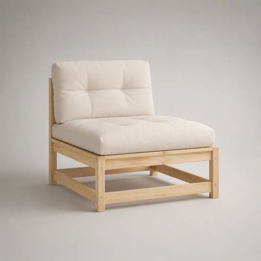 Gartensessel, 1-Sitzer aus massivem Kiefernholz mit Polyesterkissen, Natur und Cremeweiß, 80 × 78 × 82 cm