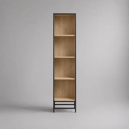 Bücherregal mit 4 Fächern aus MDF mit Eichenfurnier und Stahl, Eichefarben/Schwarz, 45 × 35 × 180 cm