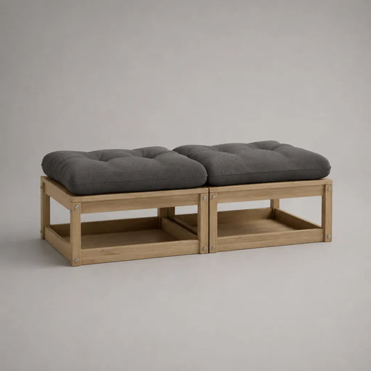 2-teilige Garten-Sitzbank aus Akazien-Massivholz mit grauen Polyesterkissen, Natur/Grau, 140 × 70 × 45 cm