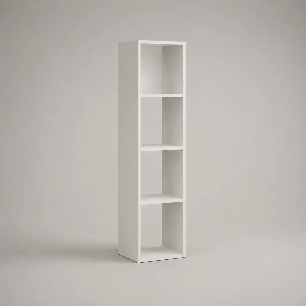Bücherregal Standregal aus MDF mit 4 Fächern, Weiß, 30 × 30 × 120 cm