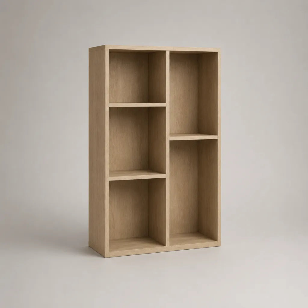 Bücherregal mit 5 offenen Fächern aus Spanplatte, Eiche Natur, 75 × 30 × 120 cm