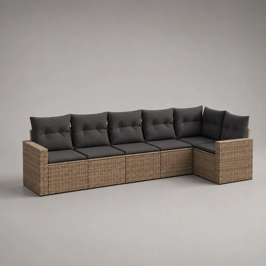 Gartensofa Ecksofa 6-Sitzer aus PE-Rattan mit Polyesterkissen, L-Form, Naturbraun/Anthrazit, 280 × 200 × 75 cm